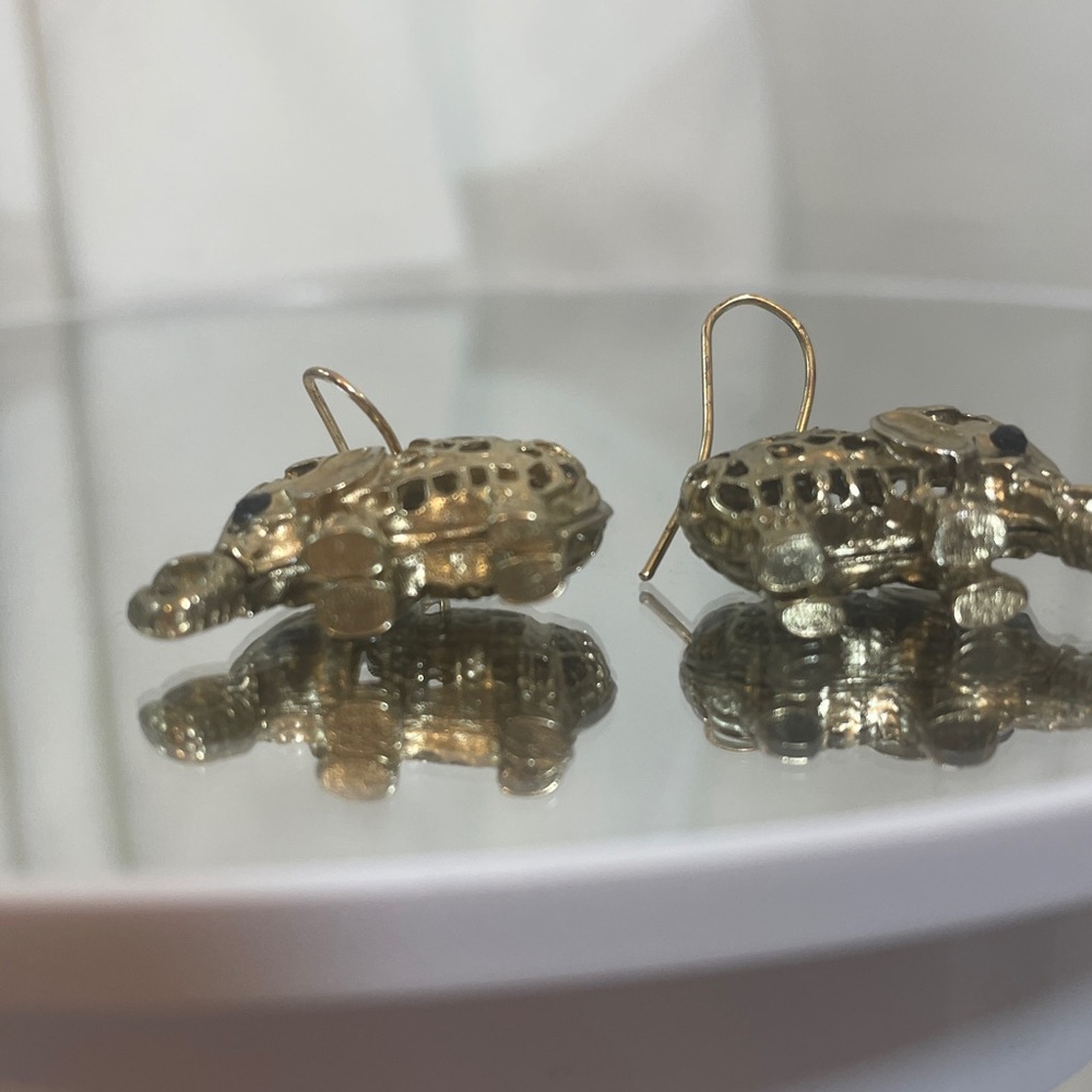 Gold Tone Filigree Elephant Dangle Earrings - Picture 6 of 8